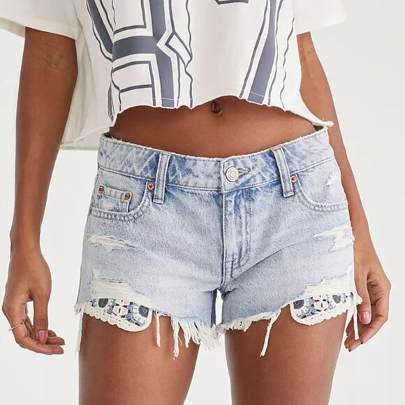 Aeropostale Pants - Aeropostale Light Blue Ripped Jean Shorts with Embroidered Flower Pockets